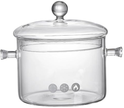 Pot en verre transparent de 1, 5 l/50 oz, pot-pourri avec couvercle et poignées, ustensiles de cuisine en verre résistant à la chaleur pour la cuisine, la soupe, le lait et le thé