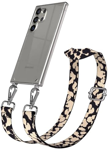EAZY CASE Handykette - Verstellbares Taschenband kompatibel mit Galaxy S24 Ultra, Schulterriemen, Handykordel mit Silikon Hülle, Umhängetasche, Taupe Camouflage Silber