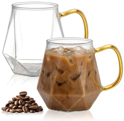 ASOUUNLD 2er Set Kaffeegläser mit Henkel 350ml Borosilikatglas Hitzebeständig & Spülmaschinenfest Doppelwandige Kaffee Gläser Kaffeebecher für Latte Macchiato Espresso Cappuccino Tee Milch Saft Bier