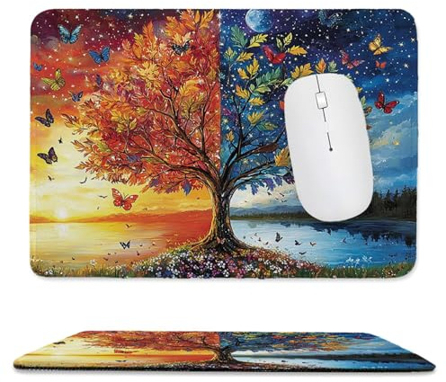 Kleines Mauspad 40 x 30 cm Gaming Mousepad, mit Rutschfester Gummiunterseite, Wasserdichtes Mini-Mauspad für Damen, Herren, Kabellose Maus Laptops, Zuhause, Büro, Reisen, Farbige Bäume Z-78