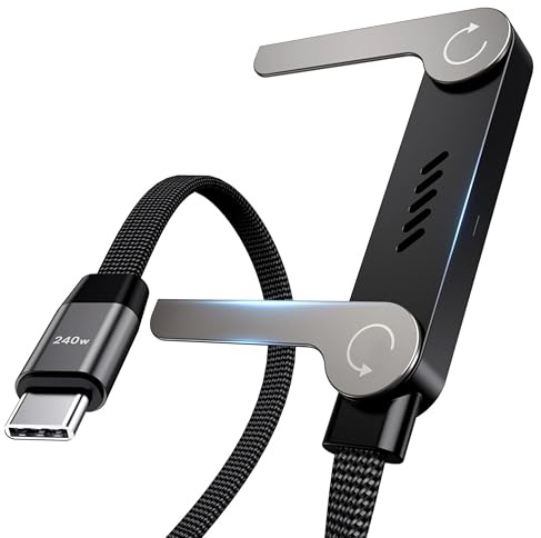 2 in 1 USB C Charger Cable with Invisible Stand, USB C to USB C 240w Fast Charging Braided Cord and Phone Stand Compatible with iPhone,Samsung and Android Phone,Type C PD Charging Cable,5ft,Black
