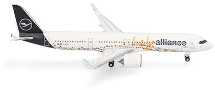 Herpa Modellflugzeug Lufthansa Airbus A321neo Help Alliance, Miniatur im Maßstab 1:500, Sammlerstück, Flugzeug Modell ohne Standfuß, Metall