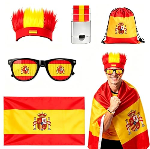 Aitsite Fußball WM 2026 Fanartikel 5 Stück - Umhänge & Brille&Perücke für Fußball Fans, Geschenksets für Herren&Damen, Nationale Deko Accessoires für Stadion & Public Viewing Party Fussball WM