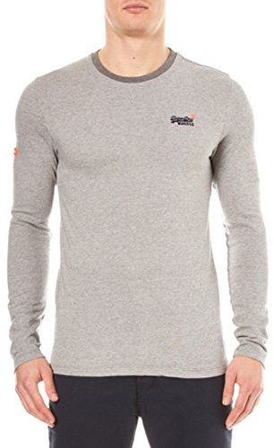 Superdry Mens Orange Label Textured Long Sleeved Tee T-Shirt Grey (XX-Large)