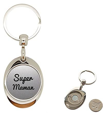 Mygoodprice Porte clé en Métal alu brossé avec jeton aimanté gravé Super Maman
