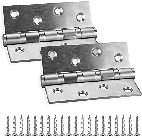 KWOKWEI 2 Stück Scharnier Edelstahl, 304 Edelstahl Tür-Scharnier mit 8 Stück Schrauben, Wohnmöbel Hardware Scharnierband Türband für Massive Türen Fenster innen + außen - 100 x 75 x 3 mm