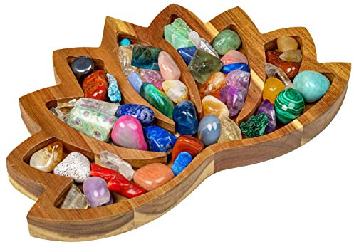 Curawood Bandeja de Cristal de Loto para Piedras - Soporte y Estante de Exhibición, Cuenco Organizador para Cristales