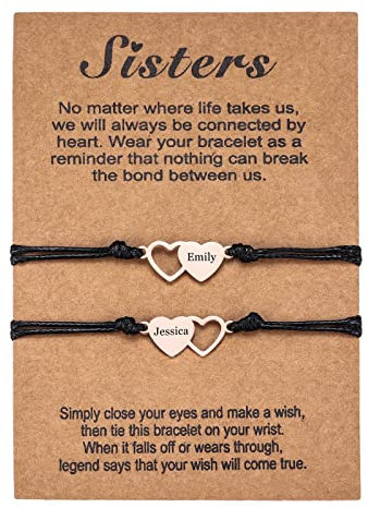 INBLUE Ensemble de Bracelets en Forme de Cœur Assortis Personnalisés, Nom Personnalisé 2 Pièces en Acier Inoxydable BFF Or rose Bracelet Meilleur Ami, Cadeau D'amitié pour Les Sœurs Besties Femmes