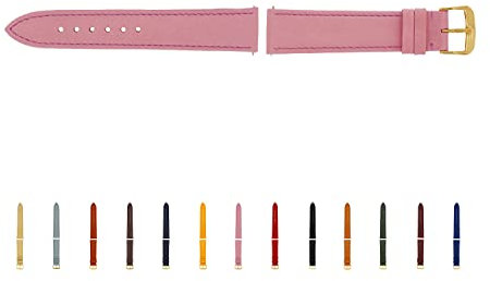 SELVA Uhrenarmband, 14-24 mm, Leder, zum Wechseln, Ersatzarmband für Smartwatch, made in Germany, Größe:16 mm, Farbe:Rosa mit goldener Schließe