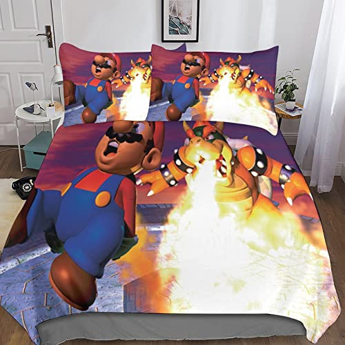 Super Mario Spannbetttücher Bettwäsche,Mario Luigi Yoshi Bowser and Toad Druck Bettbezug,deckenbezug Mit Kissenbezug,süße Dekoration Bettwäsche SetKing(220x240cm)