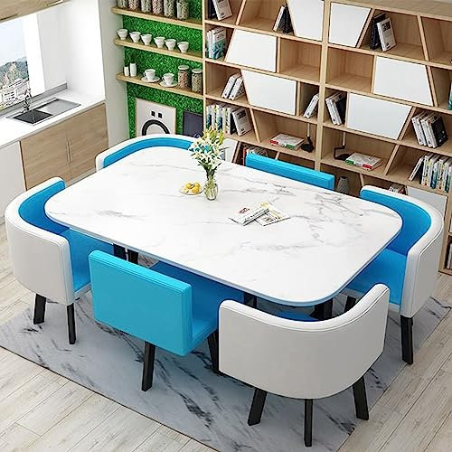 RUANLOV Bartisch mit Barhocker Set,Esstisch Rectangular mit 6 Stühlen,Konferenztisch, Besprechungstisch,Tisch und Stühle Set für Esszimmer Küche Wohnzimmer,(1 Esstisch + 6 Stühlen) (D 90x150cm)