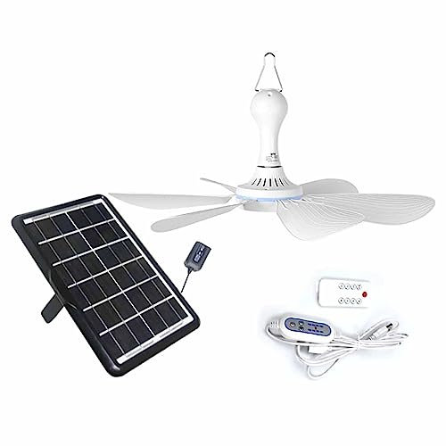 Ventilateur De Plafond Solaire 6/10W,Petit Ventilateur De Plafond Extérieur USB,Ventilateur À Régulation De Vitesse en Continu Livré,Lustre Ventilateur De Plafond avec Télécommande,pour Pavillon (Col