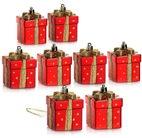 com-four® 8X Christbaumanhänger Geschenk - Weihnachtskugel Geschenkbox - Christbaumschmuck in Geschenk-Form für die Weihnachtsbaum-Dekoration - bruchfester Baumschmuck
