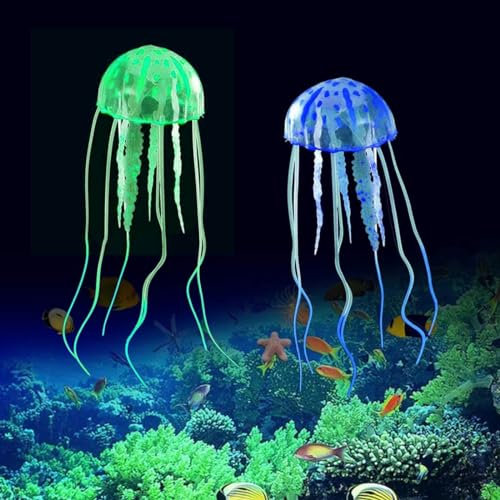 FDCGAS aquarium deko - 2pcs Glühende Qualle Fischtank Dekorationen,schwimmende Quallen Ornament Aquarium Dekoration Simulation Silikon Wasserorganismen für Aquarium Fisch Tank Glow Ornament