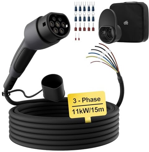 dé Typ 2 Ladekabel offenes Ende 11kW [3-Phasen| 15m| 16A] Freiem Kabelende für Wallbox/Ladestation Ersatzkabel