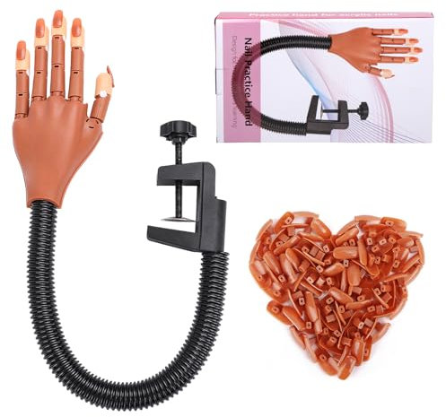 Nail Practice Hand for Acrylic Nails: Flexible Nail Hand Practice Model - Realistic Nail Training Hand Manicure Kit for Beginners Salon Home with False Nails 100 Pcs