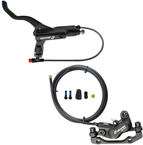 BUCKLOS Zoom H876E 2-poliger 4-Kolben-E-Bike, elektrisches Abschalten, hydraulisches Scheibenbremsen-Set, Links vorne, 1100 mm, rechts, hinten, 1850 mm, Aluminiumlegierungshebel mit Bremssattel