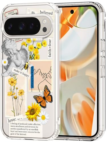 MOSNOVO Case for Google Pixel 9 Pro XL, [Buffertech 6.6ft Military-Grade Drop Protection] [Anti Peel Off Tech] Clear TPU Bumper Phone Case Cover Design - Vintage Collage Art