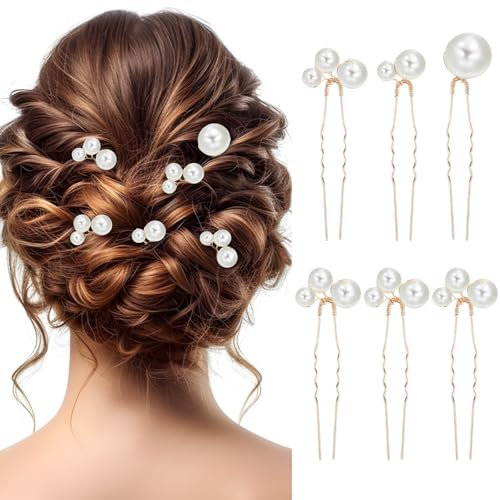 Ouligay 6 Pcs Wedding Bridal Hair Accessories,Pearl Hair Pins,Multiple Styles Pearl Accessories for Women Wedding Brides and Bridesmaids Daily Hair Style(Gold White)