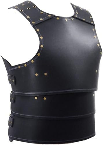 ANTIQUEMEDIEVAL Mittelalterliches Brustpanzer und Rückenplatte, Leder, Größe L, Schwarz