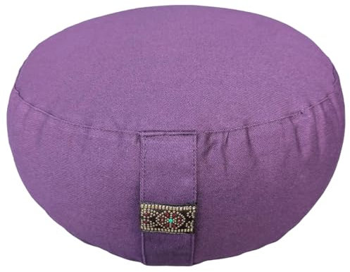 PURE SHANTI Meditationskissen aus 100% Bio-Baumwolle | Natürliche Buchweizenspreu-Füllung | Rundes Yogakissen Ø 34 cm | OCS-zertifiziert | Reißverschluss zum Nachfüllen (3 - Dunkelviolett, 17 cm hoch)