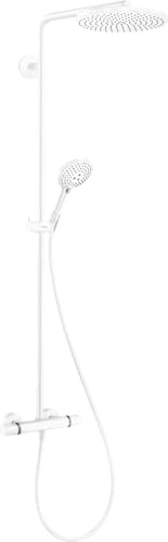 hansgrohe Raindance S - wassersparendes Duschsystem (EcoSmart+) mit Thermostat, Regendusche (240 mm) mit Armatur, Handbrause, Schlauch, Brausestange und Kopfbrause, Mattweiß, 28825700