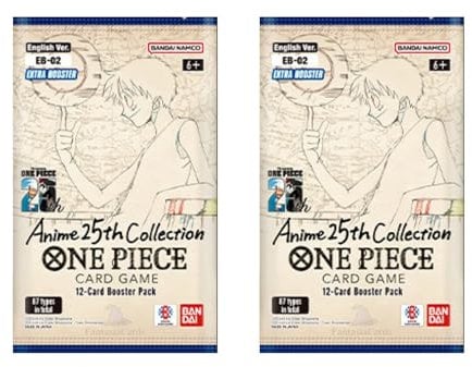 2X ONE PlECE Card Game EB02 Booster – Anime 25th Collection (Englisch) – 6 Karten pro Pack – Jubiläumsedition + Heartforcards® Versandschutz