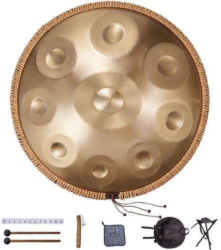 VEVOR Handpan Drum, 22 in 9 Notes Steel Hand Drum, 432Hz D Minor Musical Drums with Woven Edge Guard, 2 Mallets & Carrying Case, Fade-Resistant Percussion Instrument for Professional Performance