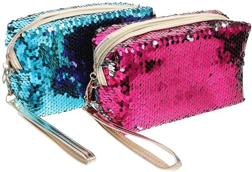 iplusmile 2pièces Portefeuille à Paillettes Forme de Cœur Porte-Monnaie Petit et Portable Pochette à Maquillage pour Fille et Femme Couleur Aléatoire Plusieurs Styles