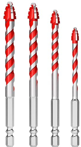 Mauerwerk-Bohrer-Set, 4-tlg. Impact-Bohrer-Set 6+8+10+12mm, geeignet für Ziegel, Beton, Keramik, Glas, Marmor, Granit, professioneller Wolframkarbid Bau