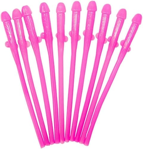 Reusable Novelty Party Willy Straws Pack of 12 – Fun Drink Accessories for Hen Parties, Birthdays & Celebrations – Available in Natural, Pink & Rainbow Colours (Pink)