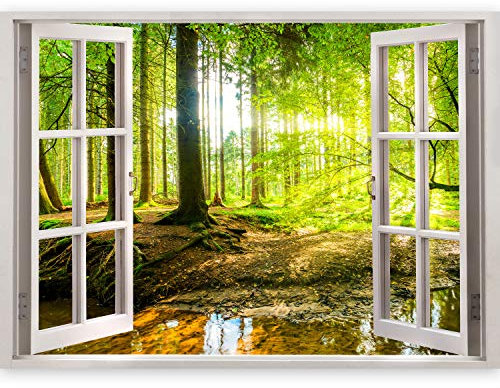 3D WALL ILLUSION murando 210x150 cm Wallpaper Mural Photo Print Window View Optical Illusion Design Wall Mural Art Print Wall Decoration Poster Nature Forest c-C-0084-c-a