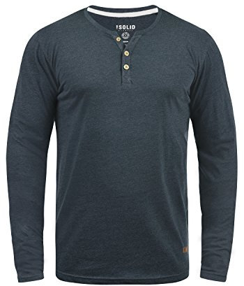 Solid SDVolko Herren Longsleeve Langarmshirt Shirt mit Grandad-Ausschnitt Baumwollmischung Regular fit, Größe:M, Farbe:INS BLU M (P8991)