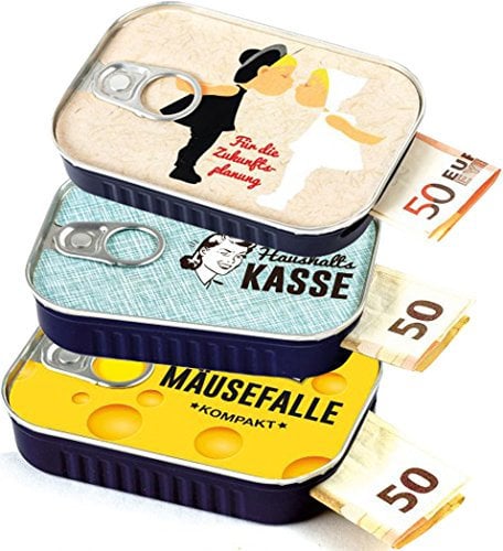 Geldgeschenke Verpackung Sardinendose MIX 1 Geld Geschenkverpackung für Hochzeit, Baby, Verlobung oder als Geldgutschein | inkl Aufkleber für individuelle Botschaft | made by Scherzboutique