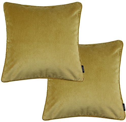 McAlister Textiles Matter Samt | 2er Packung Kissenbezüge für Sofakissen in Ockergelb | 43 x 43cm | griffester Samt edel paspeliert | in 25 Farben erhältlich | Kissenhülle für Samtkissen