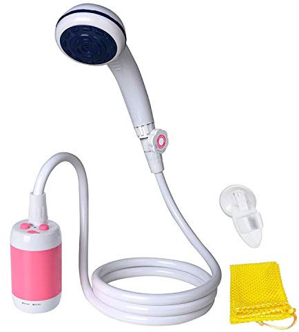 Tragbare Dusche Elektrische Dusche Camping Dusche für Zuhause oder im Freien duschen Auto waschen Pet baden Vegetation Bewässerung mit Duschkopf Absperrventil und eingebauter 4800mAh Batterien(Rosa)