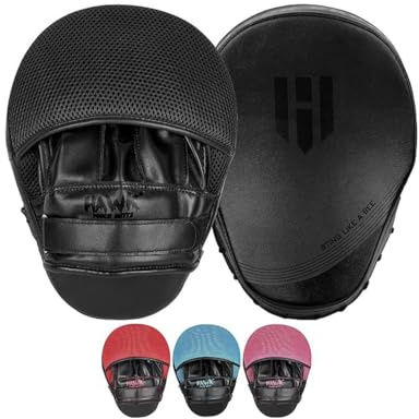 Hawk Sports Boxing Mitts Curved Punching Mitts with EVA Foam Padding, Heavy Duty Leather Focus Mitts for Boxing & MMA Training, Ultra Comfy, Light, & Durable Ambidextrous Punching Pads - All-Black