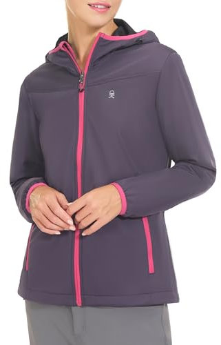 Little Donkey Andy Giacca leggera da donna con cappuccio Softshell per corsa, viaggi, escursionismo, antivento, idrorepellente, viola, taglia XS