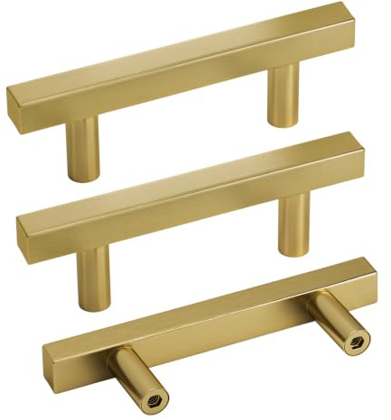 LONTAN 1 Pack Brushed Gold Cupboard Handles 64mm Kitchen Handles | stainless steel,brushed brass drawer handles for cabinet wardrobe, T-shaped square tube drawer pulls