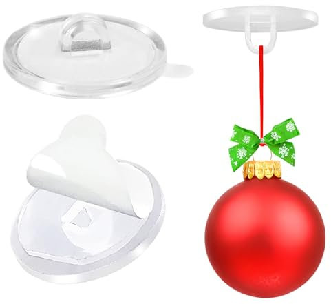 KLEBESHOP24 Deckenhaken selbstklebend | Transparent | Klebeknöpfe mit Öse | 5, 20 oder 100 Stück | Zum Aufhängen von Preisschildern, Dekorationselementen etc | Klebehaken / 20 Stück