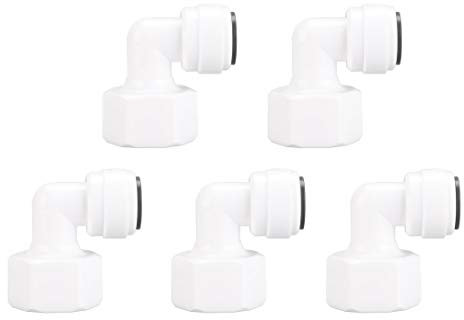 sourcing map 5pcs Connexion Eau Purificateurs Tube Raccords Poussez Connecter Filtre Tuyauterie Tube Joint pour RO Système Osmose Inverse Coude, 1/2BSP Femelle-3/8 Tube OD