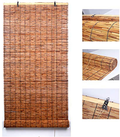 Zhaomi Store en Bambou Carbonisation,Volets Roulants en Bambou,Volets Roulants en Roseau,Rideaux Décoratifs Rétro,Dimmable,Anti-UV,Respirant,pour Jardins,Terrasses,Salons de Thé (120x140cm/47x55in)