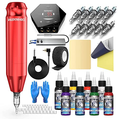 Wormhole Tattoo Maschine Set Tattoo Set Rotary Tattoo Maschine Set Netzteil 10 Tattoo Nnadeln 8 30ML Tattoo Tinte Tattoo Maschine WTK085