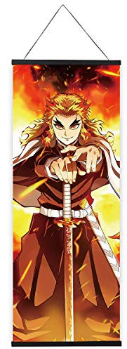 CosplayStudio Kimetsu no Yaiba Rollbild aus Stoff | Kakemono 105x40cm | Demon Slayer Wandbild | Motiv: Kyojuro Rengoku
