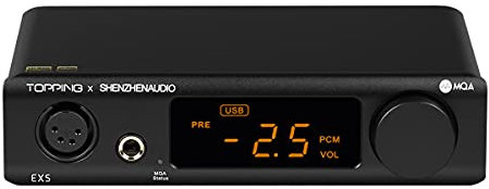 Topping EX5 MQA Dual ES9038Q2M DAC Bluetooth 5.0 LDAC DSD512 PCM 768 kHz Hi-Res Audio HiFi Decoder Casque Amplificateur (Noir)