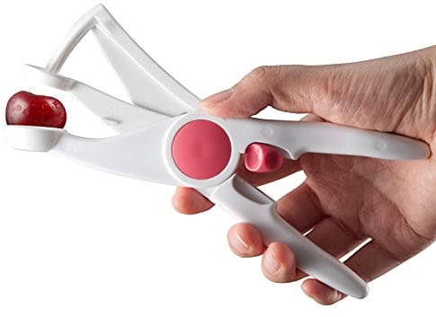 MICUCI Cherry Pitter with Scissors Handle, Portable Olive and Cherry Pitting Tool, Professional Fruit Corer and Pitter Remover, Suitable for Home Kitchen, Rapid Corer with Lock Latch