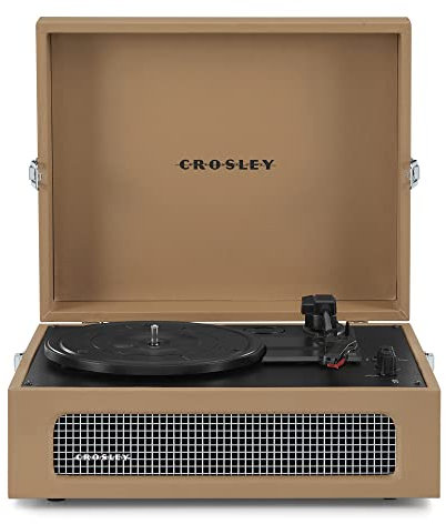 Crosley Voyager Tocadiscos con 2 Altavoces, Bluetooth de Entrada y Salida y AUX - Tocadiscos Retro de 3 velocidades - para Vinilo de 7, 10 y 12 - Portátil con maletín Integrado - Tan