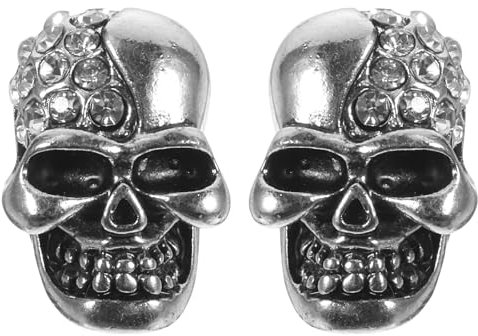 Schädel Ohrstecker, Damen Herren Kristalle Totenkopf Ohrringe Edelstahl Punk Gothic Skull Schmuck Karneval Halloween Zubehör, silber