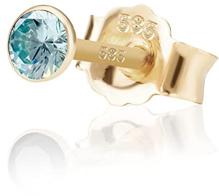 NKlaus Einzel 3,5mm 585 Gelb Gold 14 Karat Ohrstecker Kristall Zirkonia Aquamarin Butterfly Verschluss Damen Mädchen 11019