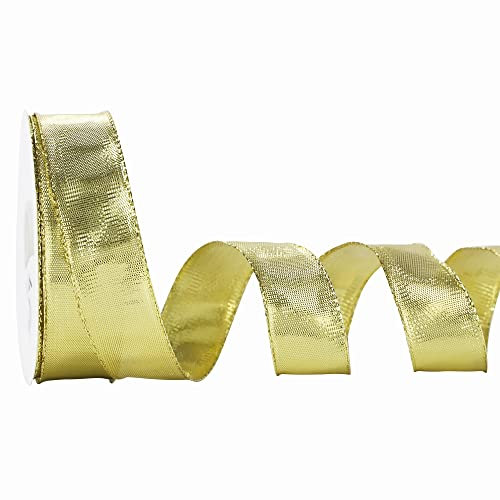 MEEDEE Silberfarbenes Band mit Draht, gewebtes Metallicband, 2.5 cm, silberfarbenes Drahtband, Silber-Metallic-Band für Geschenkverpackungen, Geschenkbögen, Hochzeit, Party-Dekorationen (22 Yards)